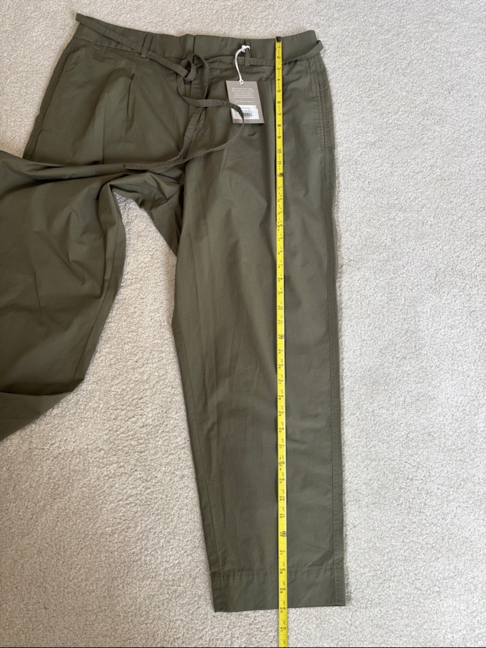 Everlane Poplin Pleated Taper Pants Cotton Olive Green Travel Womens Size 16 - Picture 12 of 14